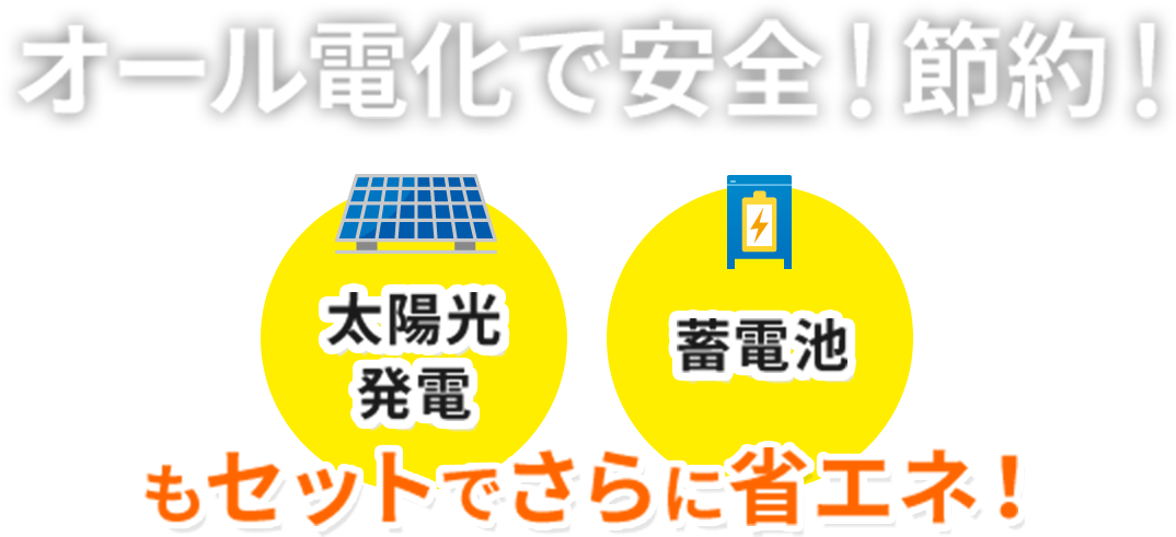 オール電化で安全！節約！太陽光発、電蓄電池もセットでさらに省エネ！